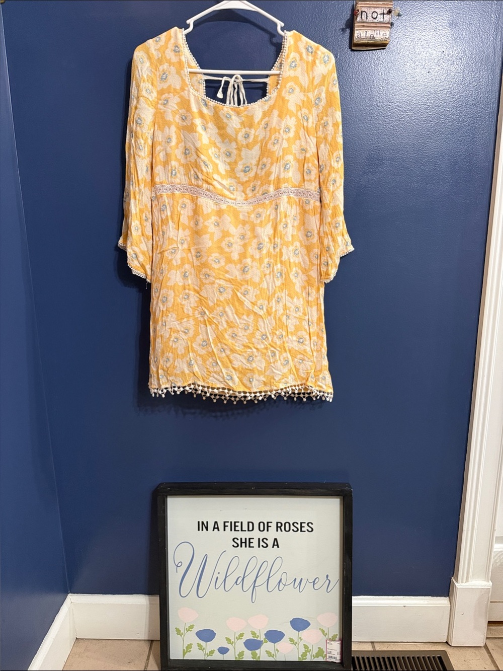 Sunshine Floral Crochet-Trim Mini Dress